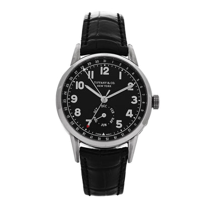 Tiffany 18K White Gold Alligator 40mm CT60 Chronograph Annual Calendar Automatic Watch Black 1 of 5