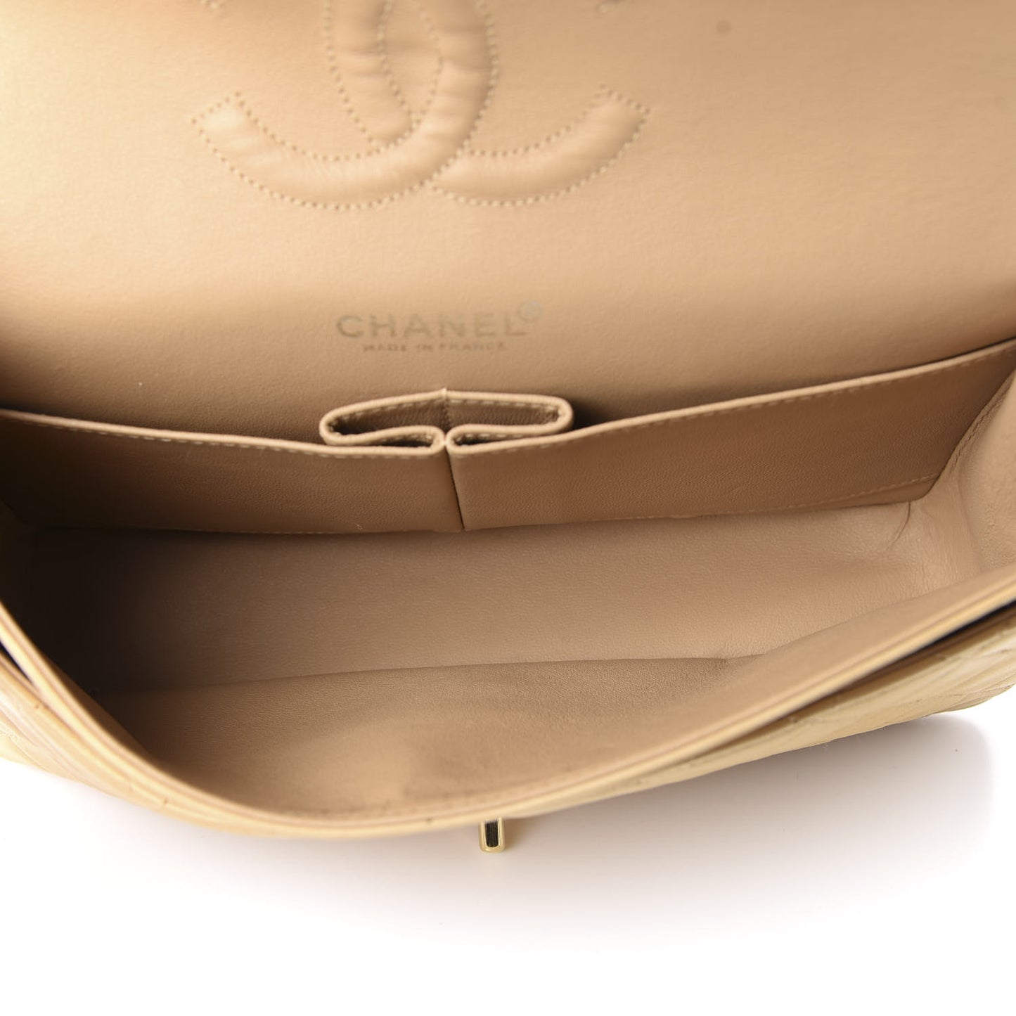 Lambskin Quilted Medium Double Flap Beige