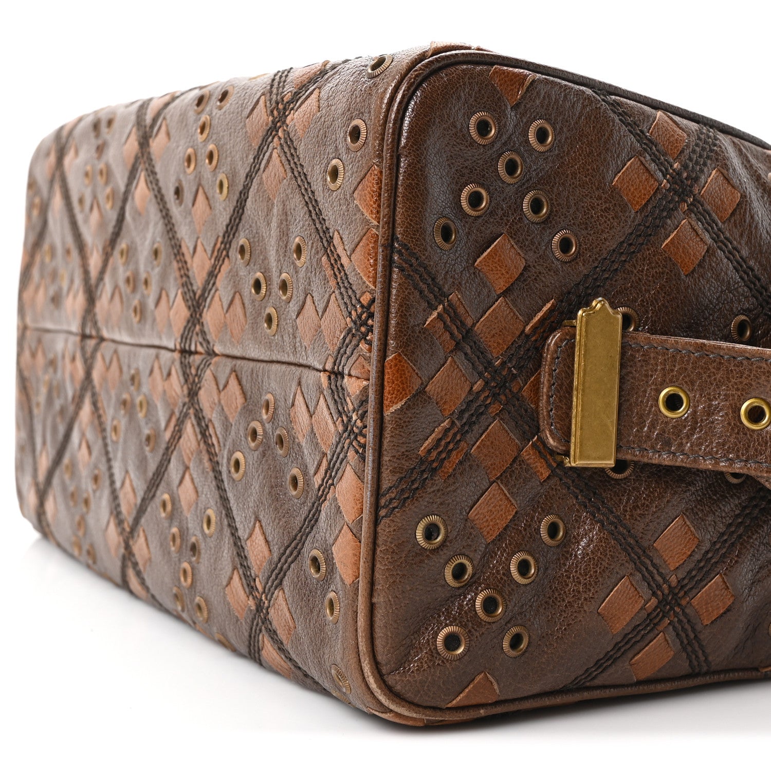 Bottega Veneta Goatskin Grommet Boston Handbag Brown 9 of 9