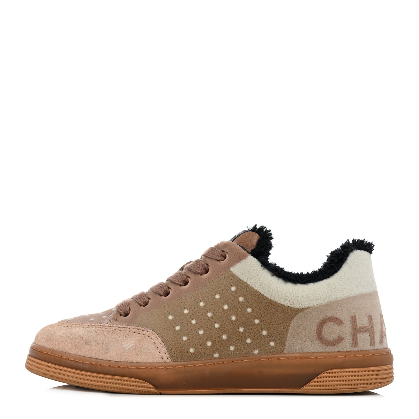 Fabric Suede Calfskin Logo Sneakers 38 Light Beige