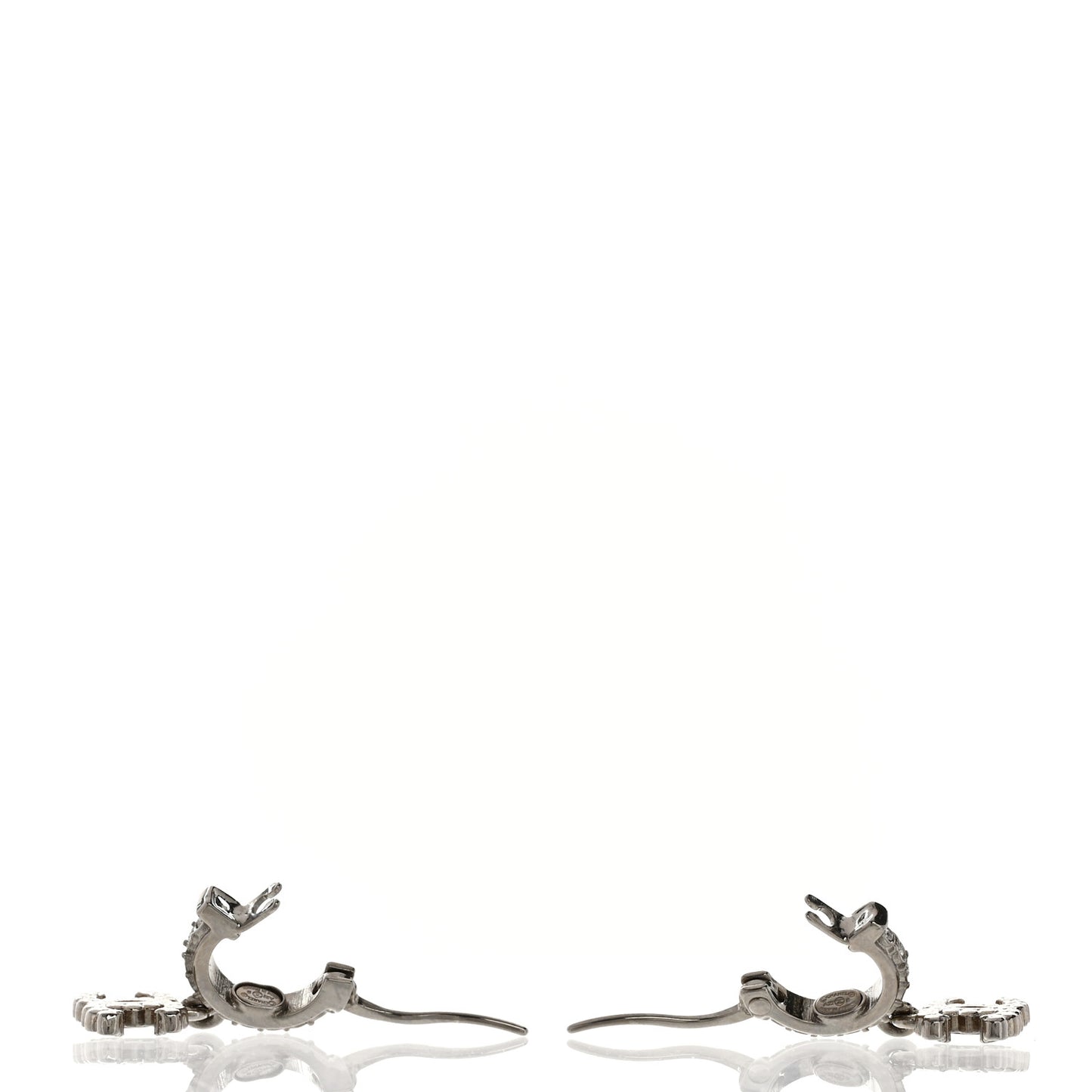 Metal Crystal CC Hoop Drop Earrings Silver