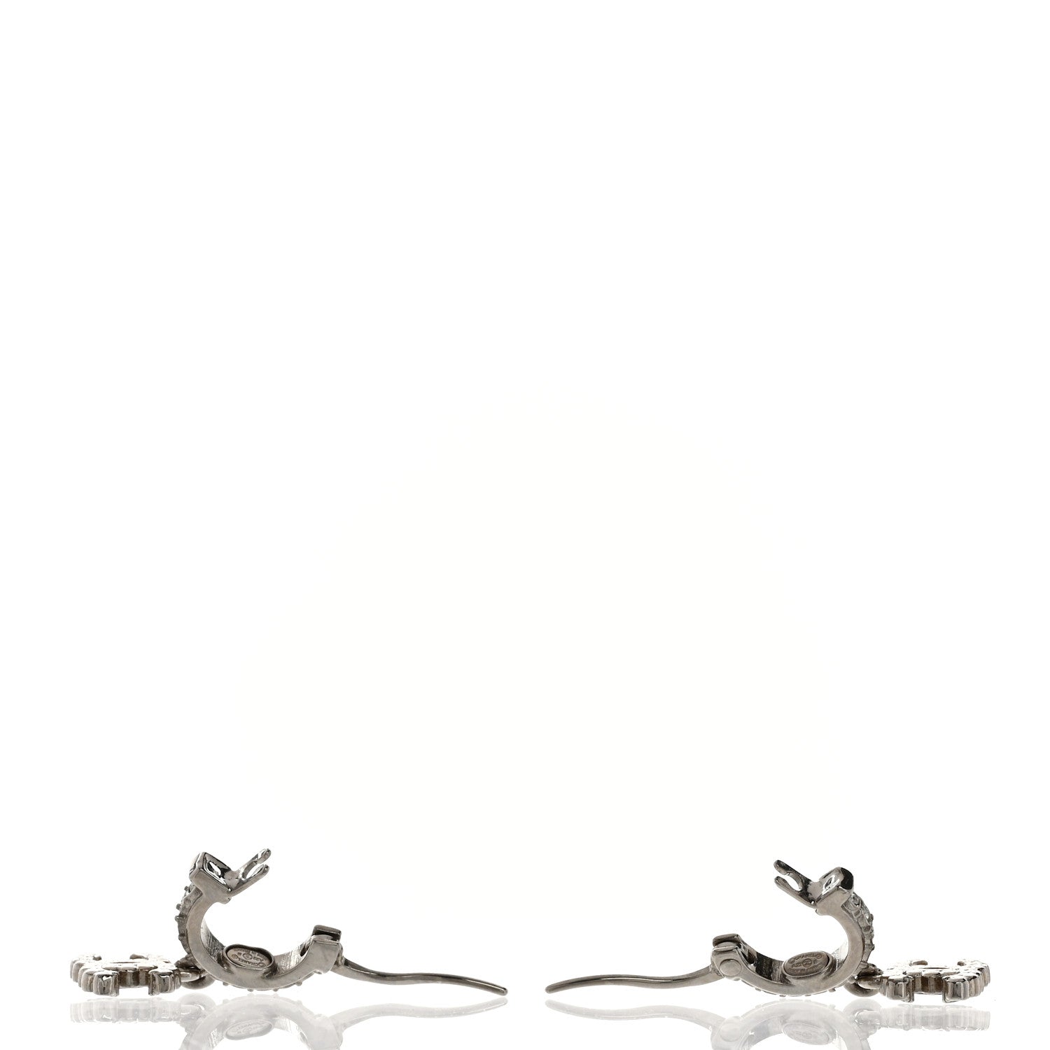 Chanel Metal Crystal CC Hoop Drop Earrings Silver 3 of 5
