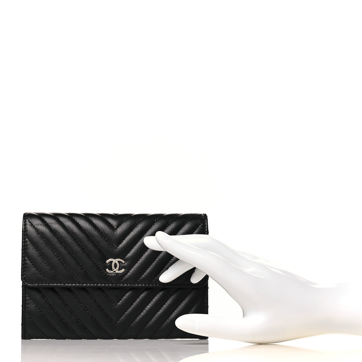 Chanel Cafskin Chevron Quilted Flap Wallet Black 2 of 8