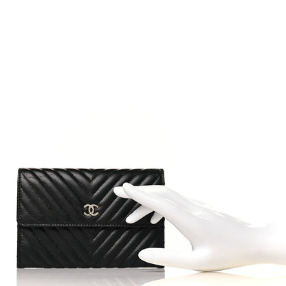 Chanel Cafskin Chevron Quilted Flap Wallet Black 2 of 8