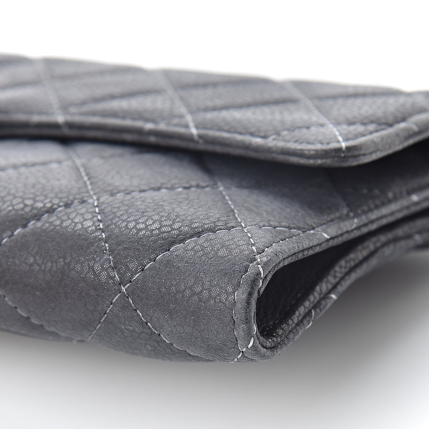 Iridescent Caviar Quilted Large Flap Wallet Grey