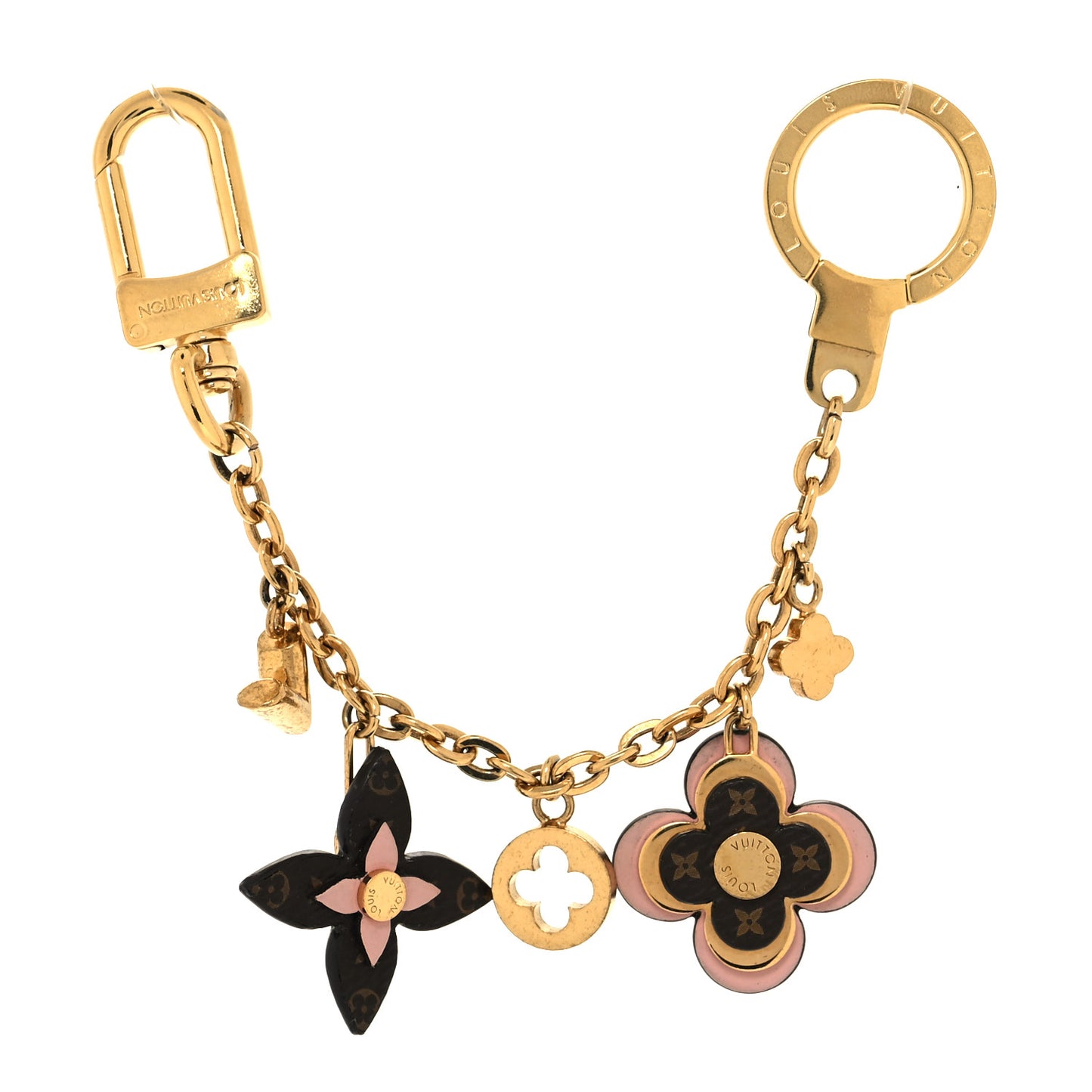 Brass Monogram Blooming Flowers Bag Charm Key Holder Rose Ballerine