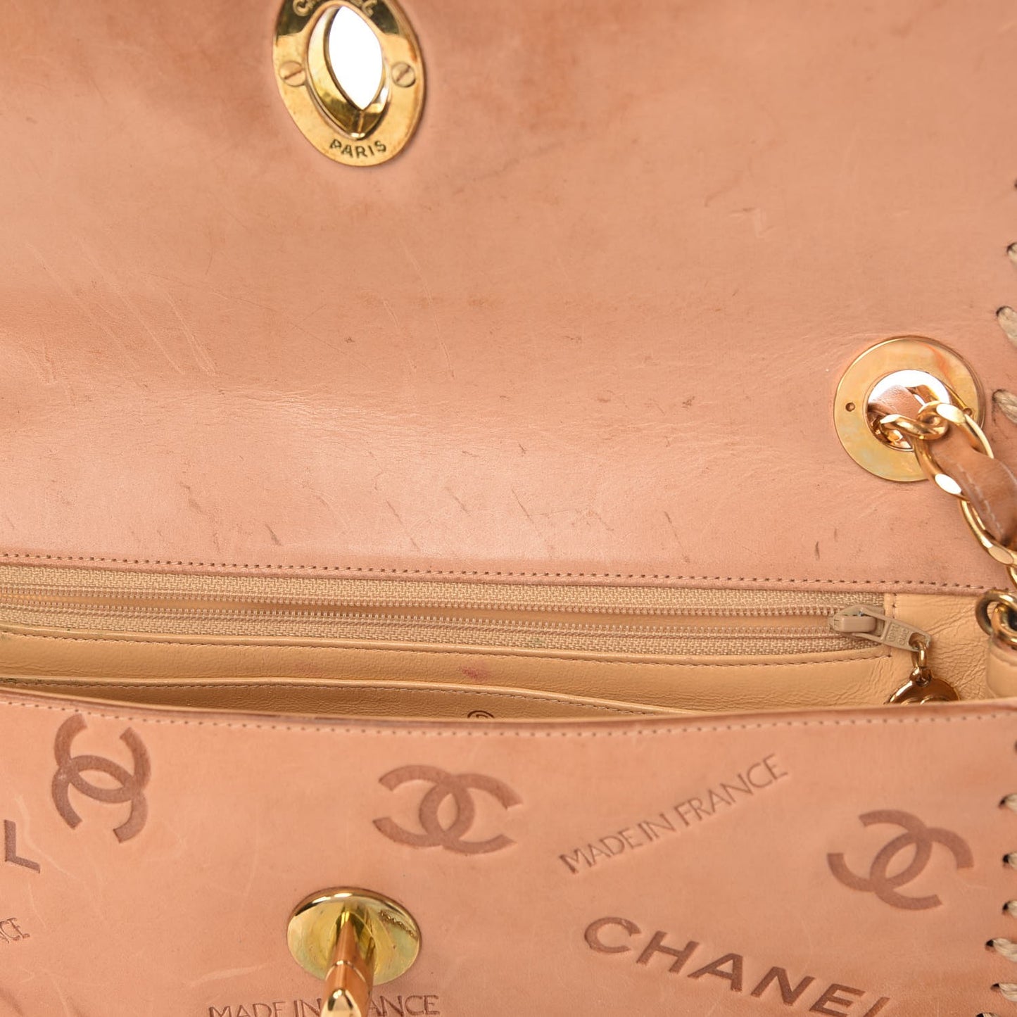 Calfskin Embossed Medium Flap Natural