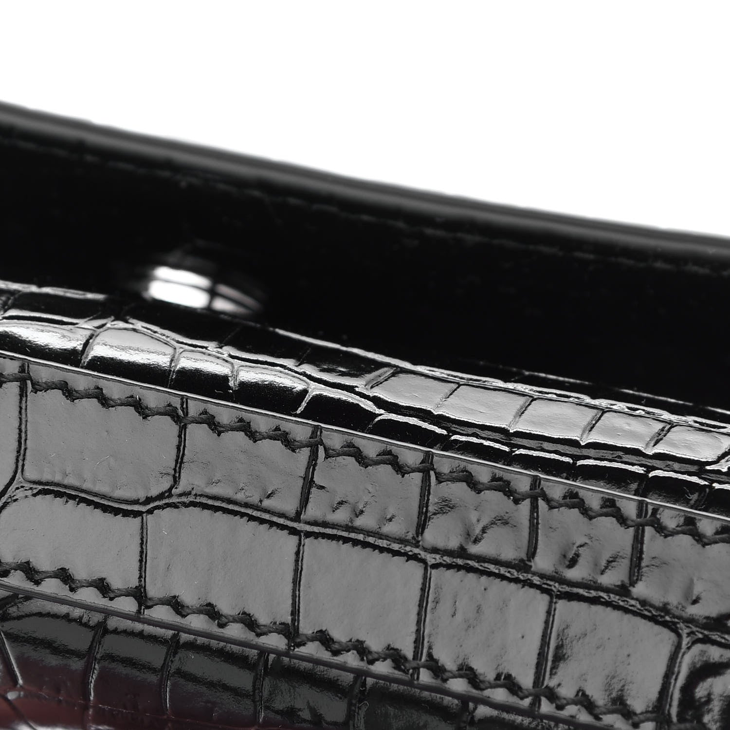 Saint Laurent Calfskin Crocodile Embossed Monogram Kate Belt Bag Black 9 of 10