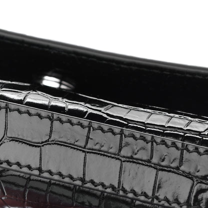 Saint Laurent Calfskin Crocodile Embossed Monogram Kate Belt Bag Black 9 of 10