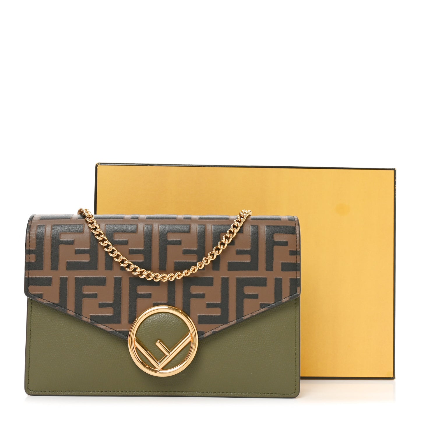 Vitello Cruise F is Fendi Bi-Color FF 1974 Embossed Medium Envelope Wallet On Chain Asparago Maya