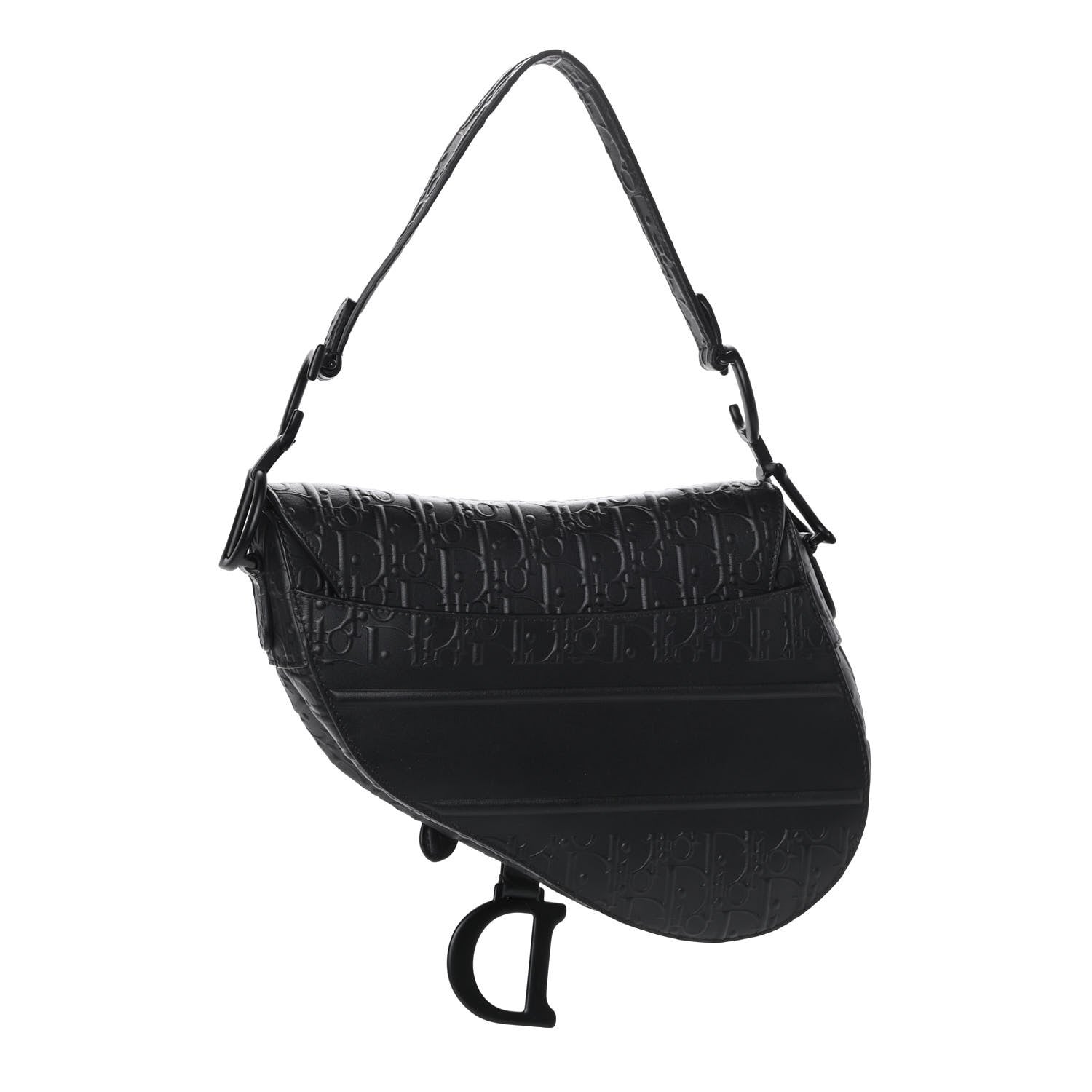 Christian Dior Calfskin Embossed Oblique Saddle Bag Black 3 of 9