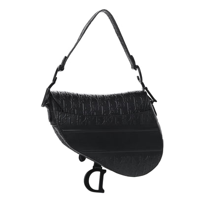 Christian Dior Calfskin Embossed Oblique Saddle Bag Black 3 of 9
