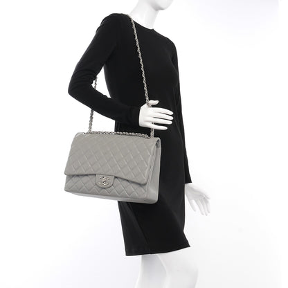 Chanel Caviar Quilted Maxi Double Flap Light Grey 2 of 11