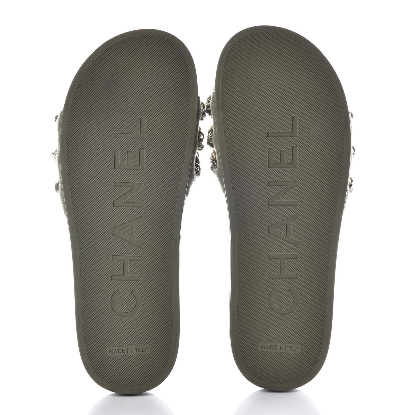 Canvas Chain Flat Sandals 39 Khaki