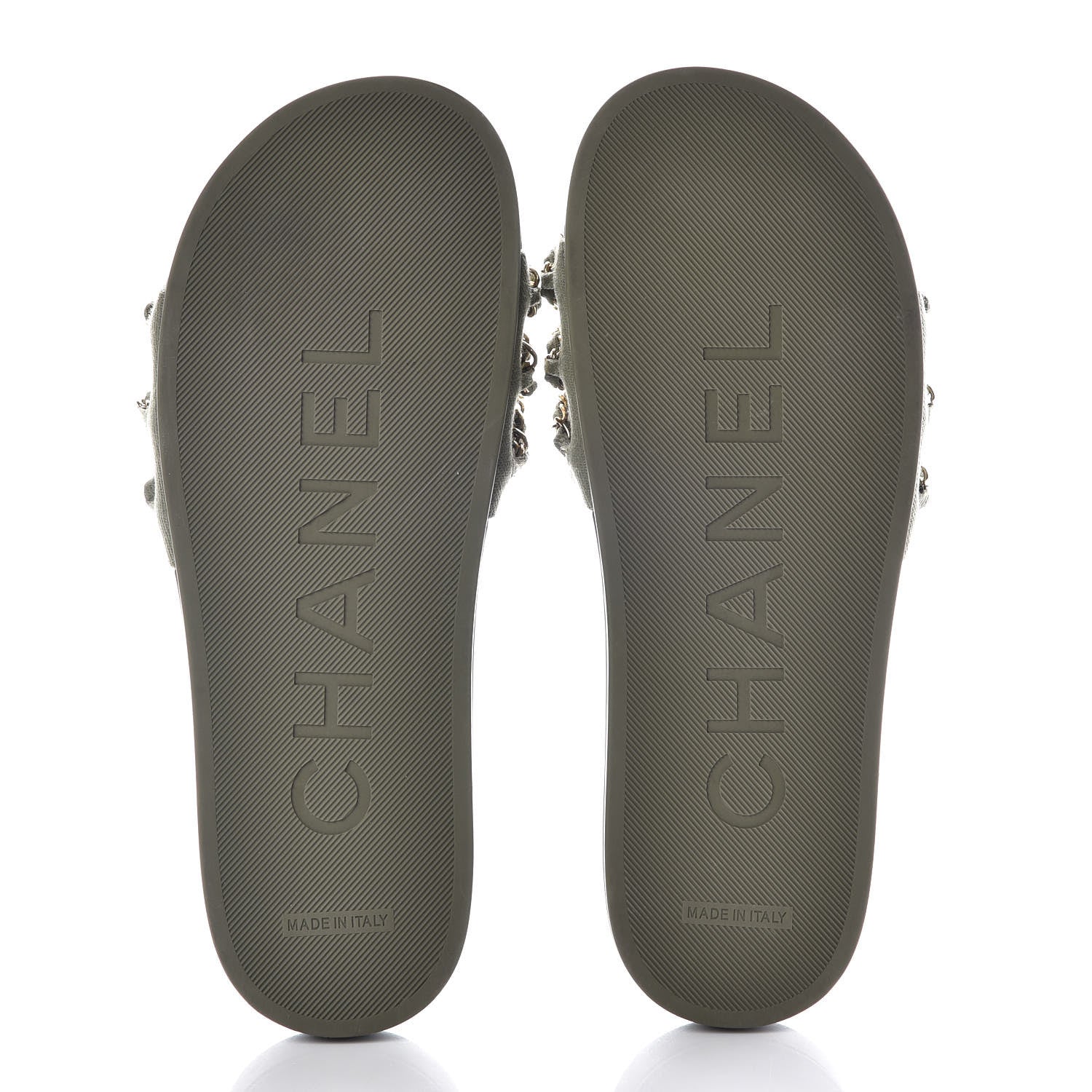 Chanel Canvas Chain Flat Sandals 39 Khaki 5 of 9