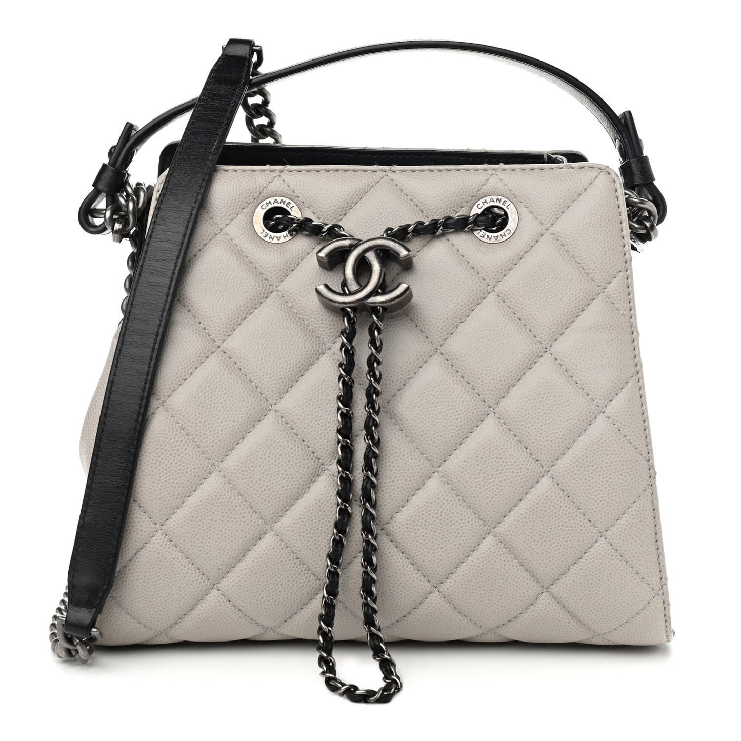 Caviar Quilted Small CC Bucket Bag Grey