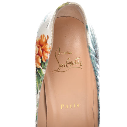 Christian Louboutin Crackled Calfskin Hawaiian Print Pigalle Follies 100 Pumps 38 White 6 of 10