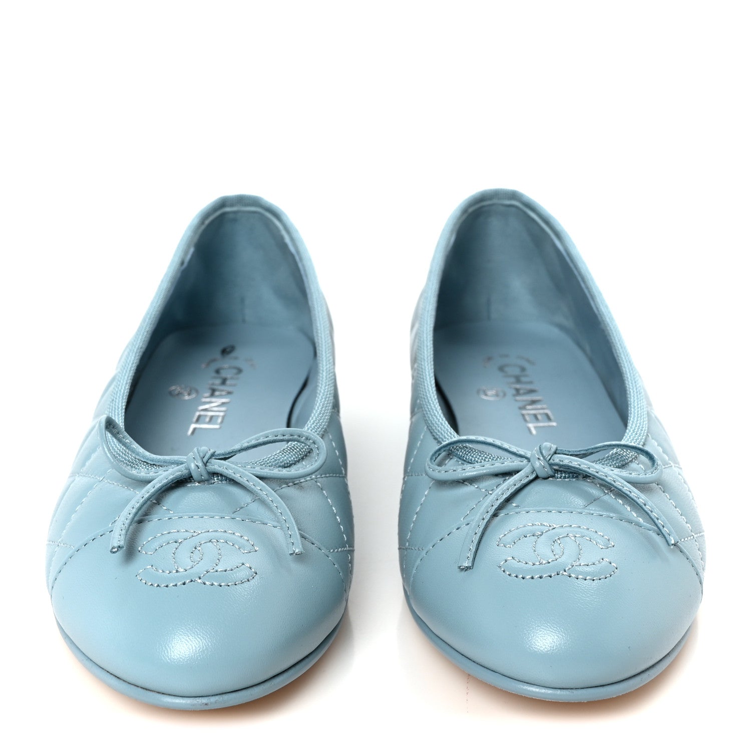 Chanel Lambskin Quilted CC Cap Toe Ballerina Flats 37.5 Blue 3 of 10