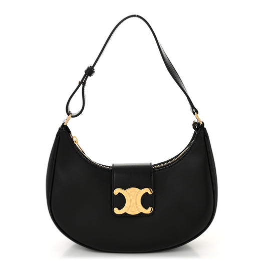 Smooth Calfskin Medium Strap Ava Triomphe Shoulder Bag Black