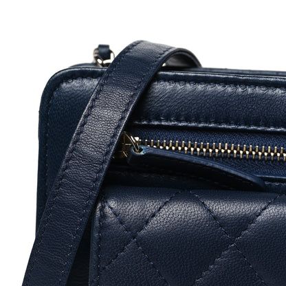 Chanel Lambskin Quilted Square Front Pocket Clutch With Chain Navy Blue 13 of 14