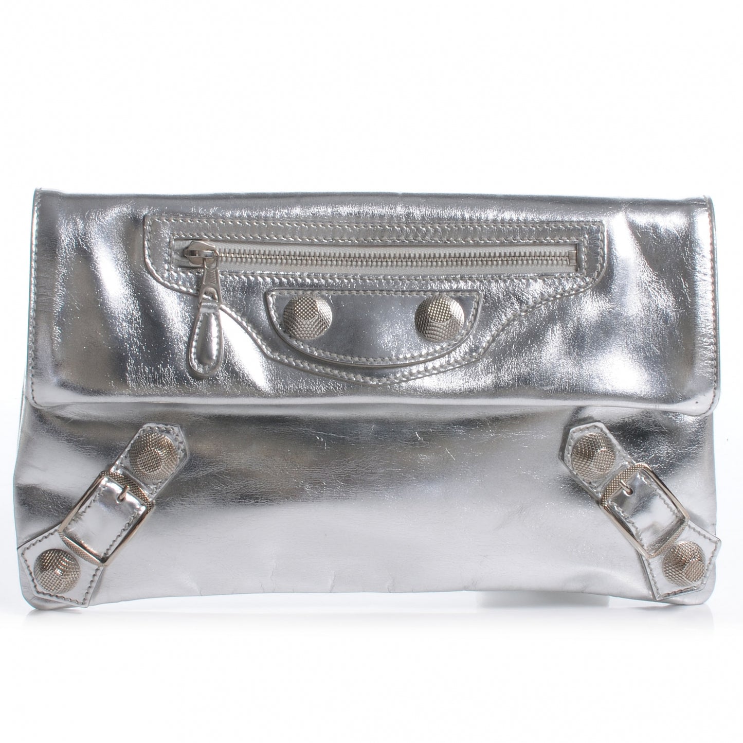 Laminated Calfskin Giant 21 Envelope Clutch Silver Hardware