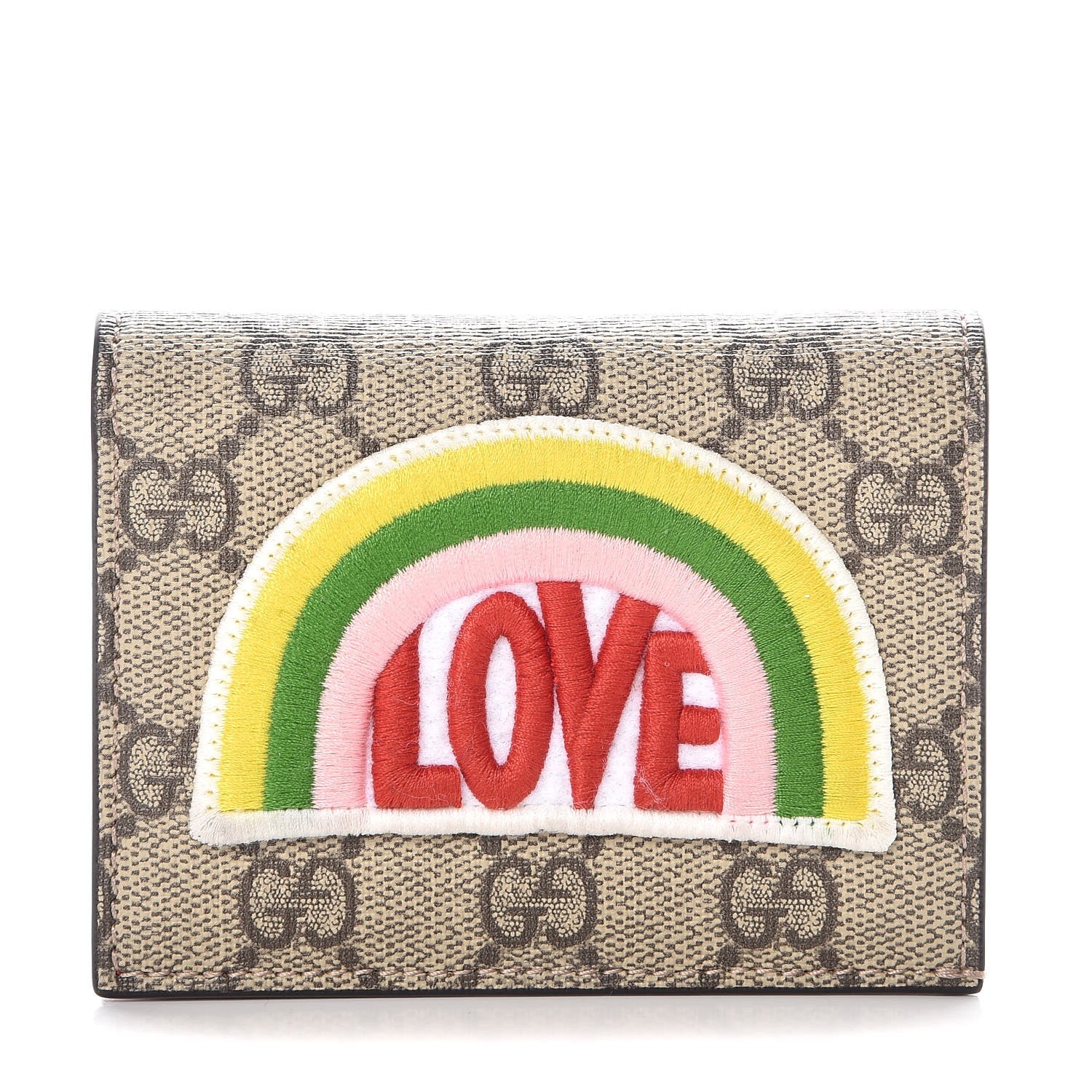 Gucci Soft GG Supreme Monogram Rainbow Embroidered Card Case Wallet 1 of 8