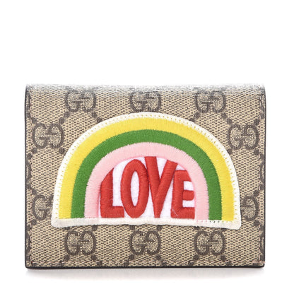 Gucci Soft GG Supreme Monogram Rainbow Embroidered Card Case Wallet 1 of 8