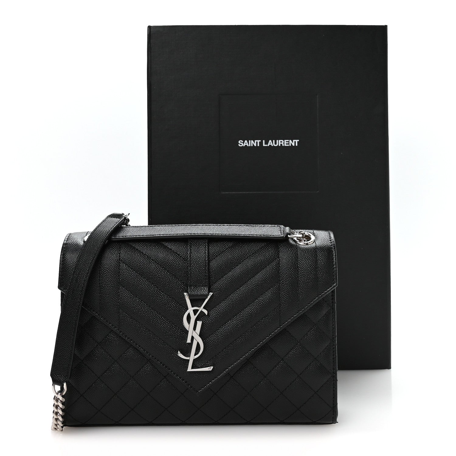 Saint Laurent Grain De Poudre Textured Mixed Matelasse Triquilt Medium Monogram Satchel Black 11 of 11