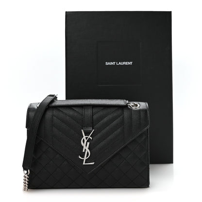Saint Laurent Grain De Poudre Textured Mixed Matelasse Triquilt Medium Monogram Satchel Black 11 of 11