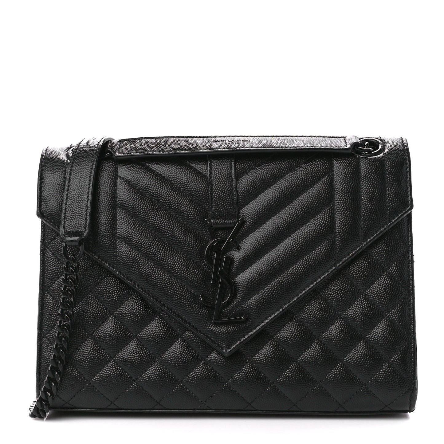 Grain De Poudre Textured Mixed Matelasse Triquilt Medium Monogram Monochrome Satchel Black