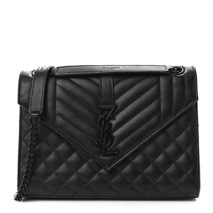 Saint Laurent Grain De Poudre Textured Mixed Matelasse Triquilt Medium Monogram Monochrome Satchel Black 1 of 12
