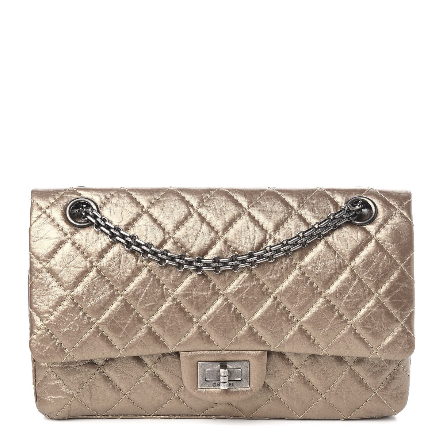 Metallic Aged Calfskin Quilted 2.55 Reissue 225 Flap Gold