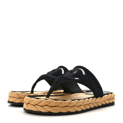 Chanel Terry Cloth Raffia CC Logo Thong Sandals 39 Black 3 of 12