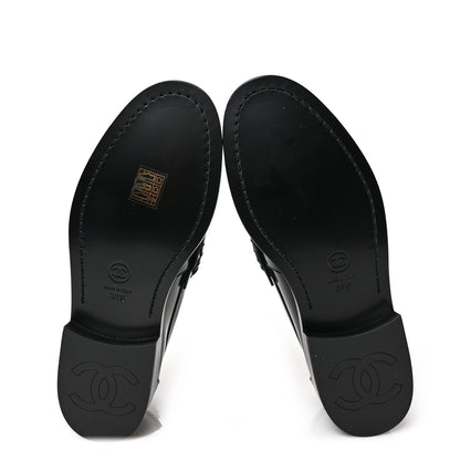 Chanel Shiny Calfskin Logo Loafers 38.5 Black 6 of 9