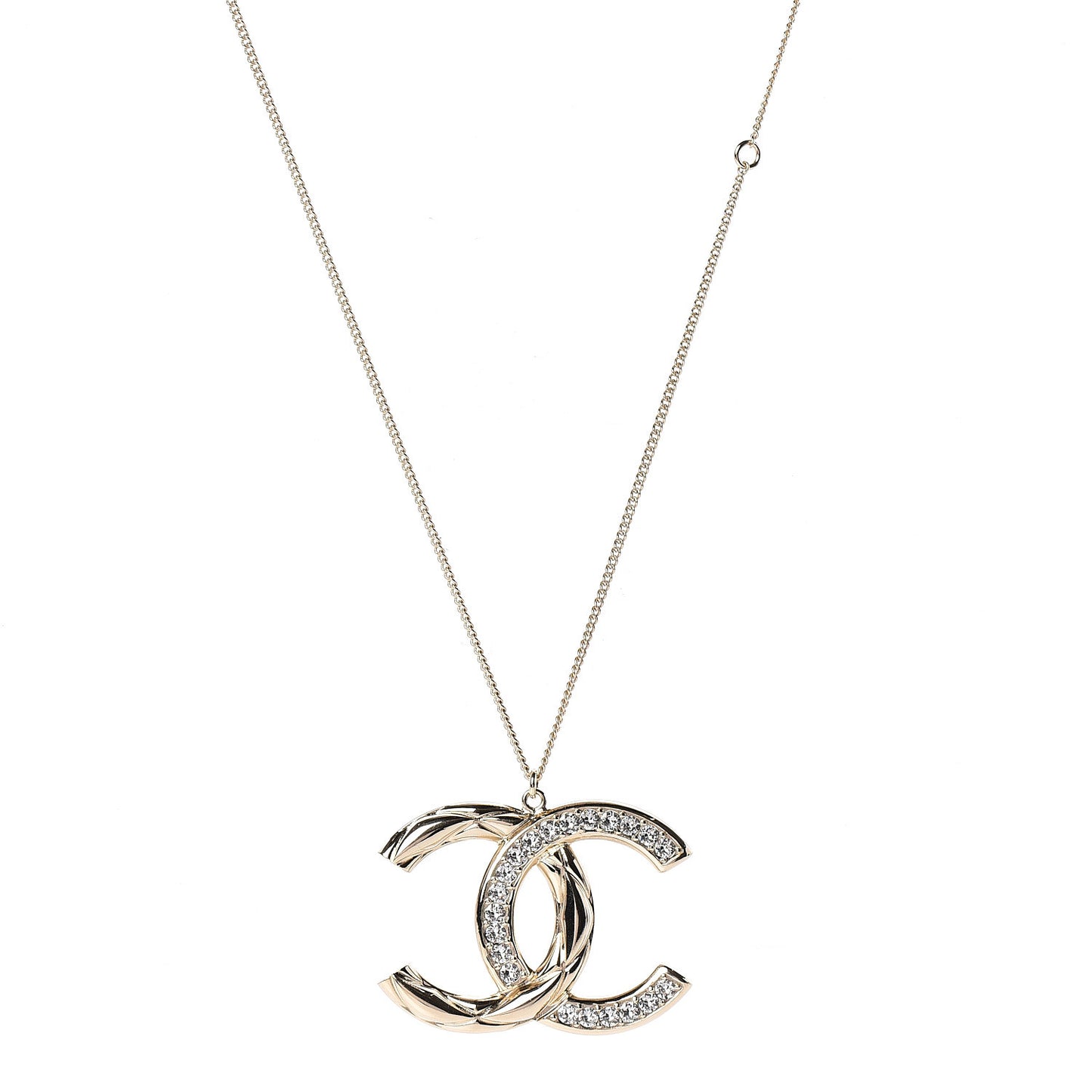 Crystal Quilted CC Pendant Necklace Gold