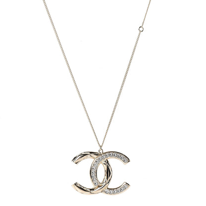 Chanel Crystal Quilted CC Pendant Necklace Gold 1 of 4