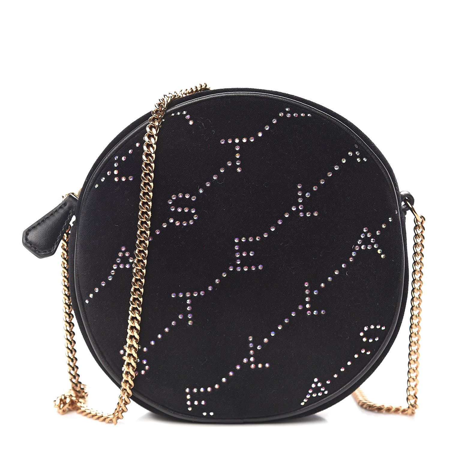 Stella McCartney Velvet Crystal Monogram Mini Round Crossbody Bag Black 1 of 10