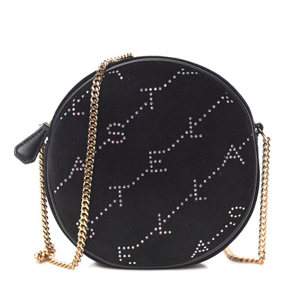 Stella McCartney Velvet Crystal Monogram Mini Round Crossbody Bag Black 1 of 10