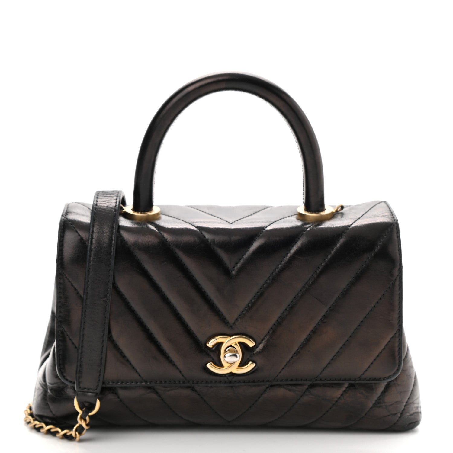 Chanel Aged Calfskin Chevron Quilted Mini Coco Handle Flap Black 1 of 8