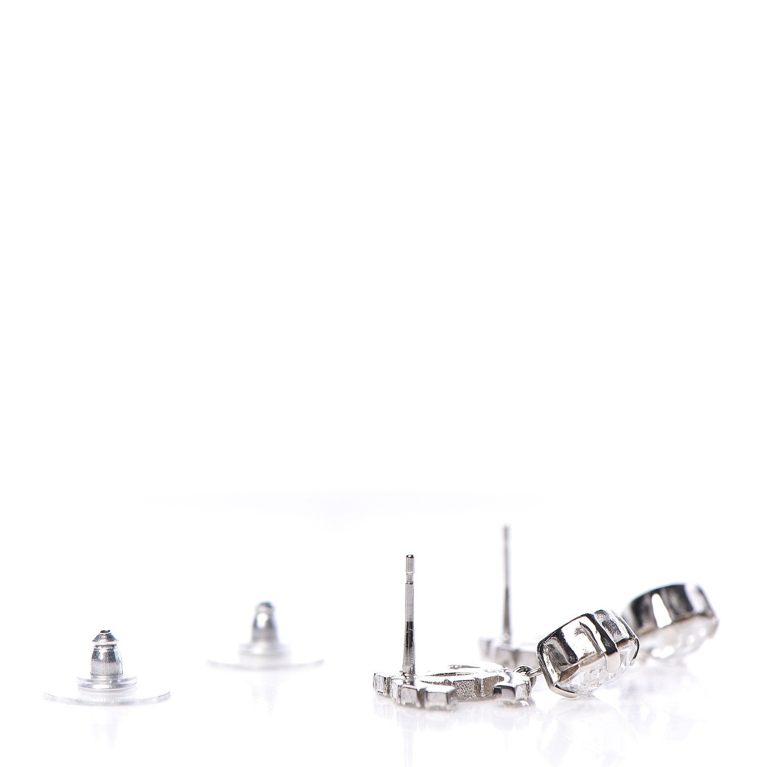 Chanel Crystal CC Drop Earrings Silver 3 of 5