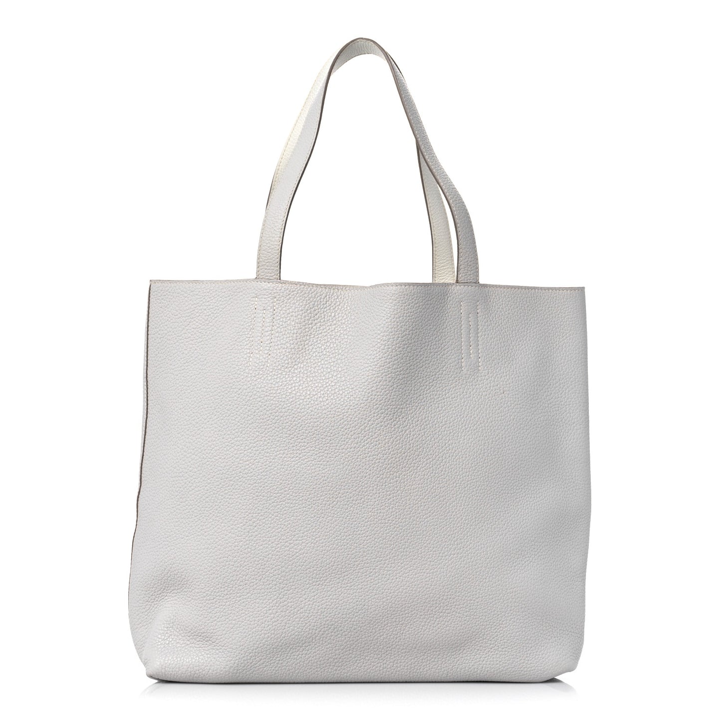 Taurillon Clemence Double Sens 45 Reversible Tote White Gris Perle
