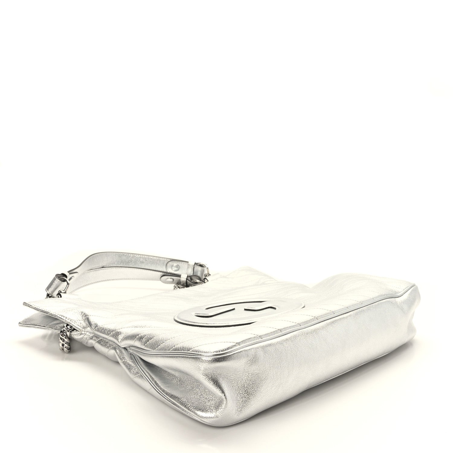 Gucci Metallic Sakai Be Green Calfskin Diagonal Stitched Medium Blondie Tote Silver 4 of 11