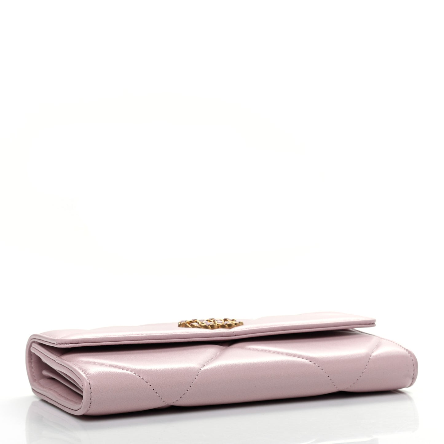 Shiny Goatskin Quilted Chanel 19 Flap Wallet Pink