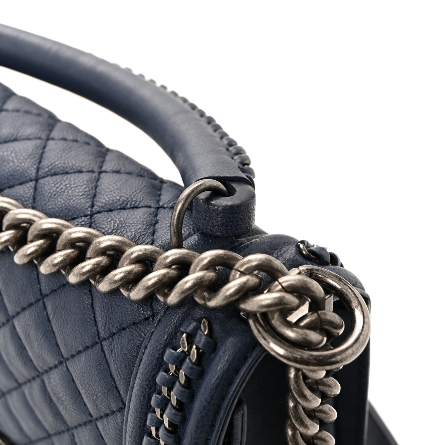 Chanel Lambskin Quilted Medium Top Handle Boy Flap Blue 11 of 13