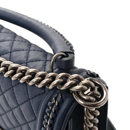 Chanel Lambskin Quilted Medium Top Handle Boy Flap Blue 11 of 13