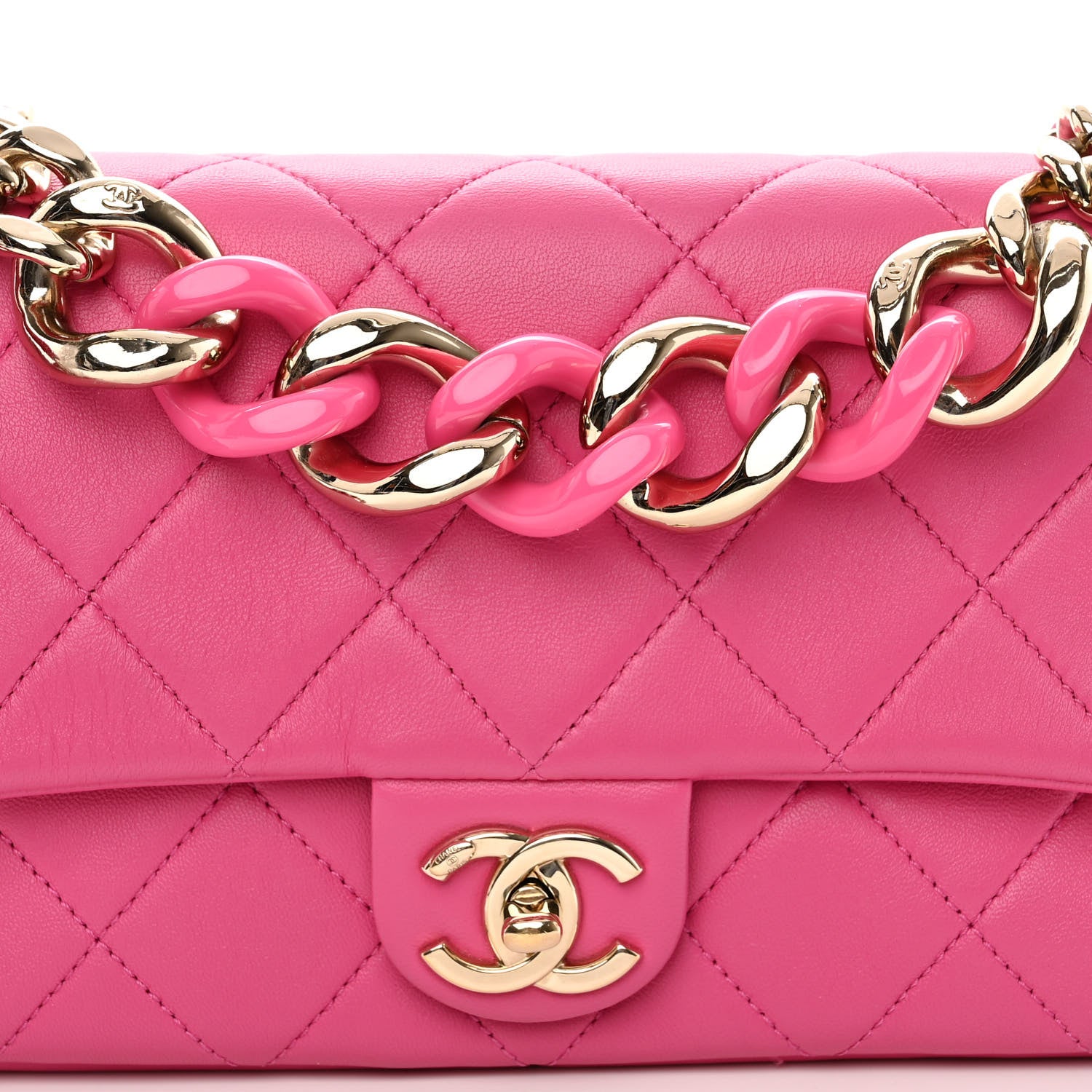 Chanel Lambskin Quilted Resin Bi-Color Chain Flap Bag Pink 7 of 9
