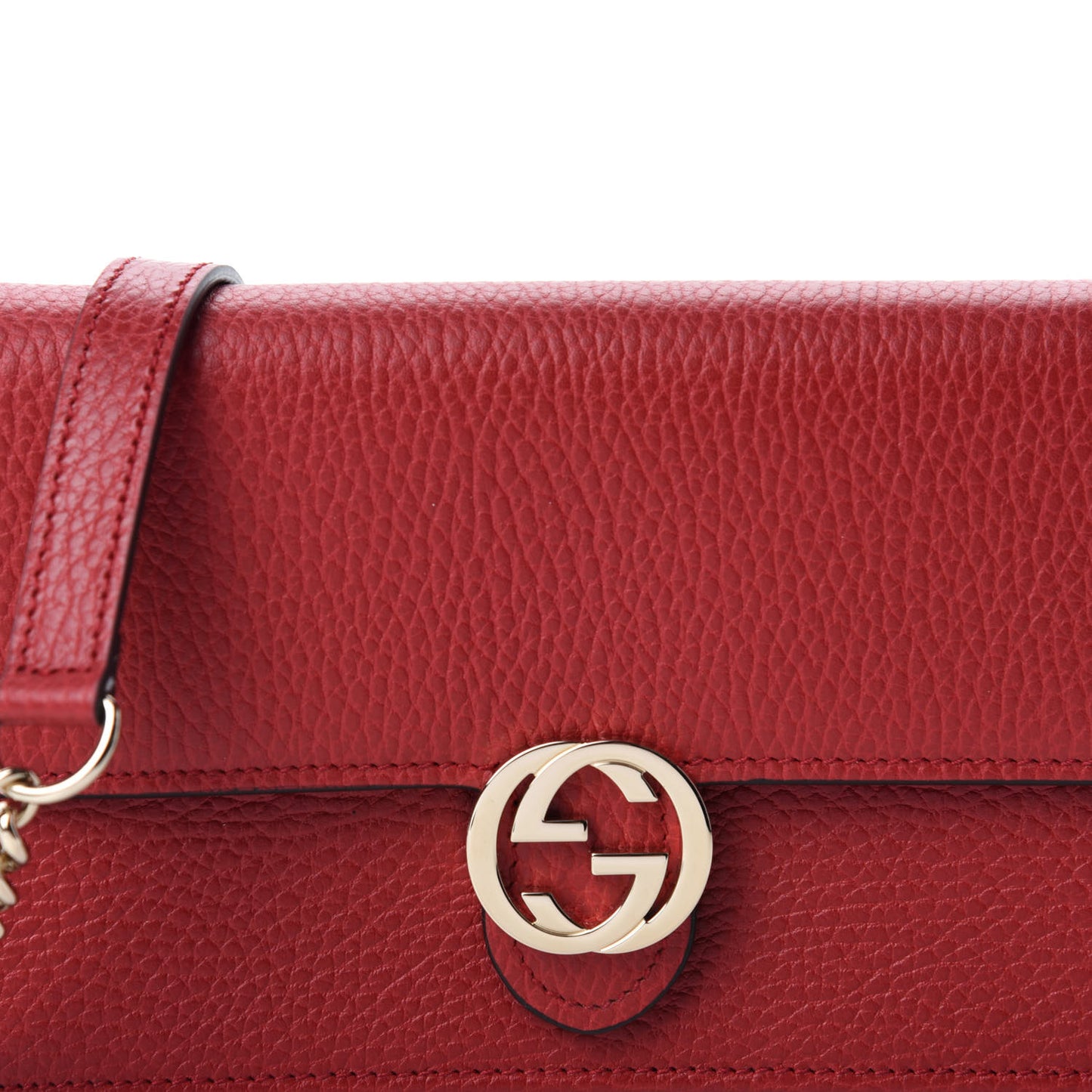 Dollar Calfskin Interlocking G Chain Wallet Red
