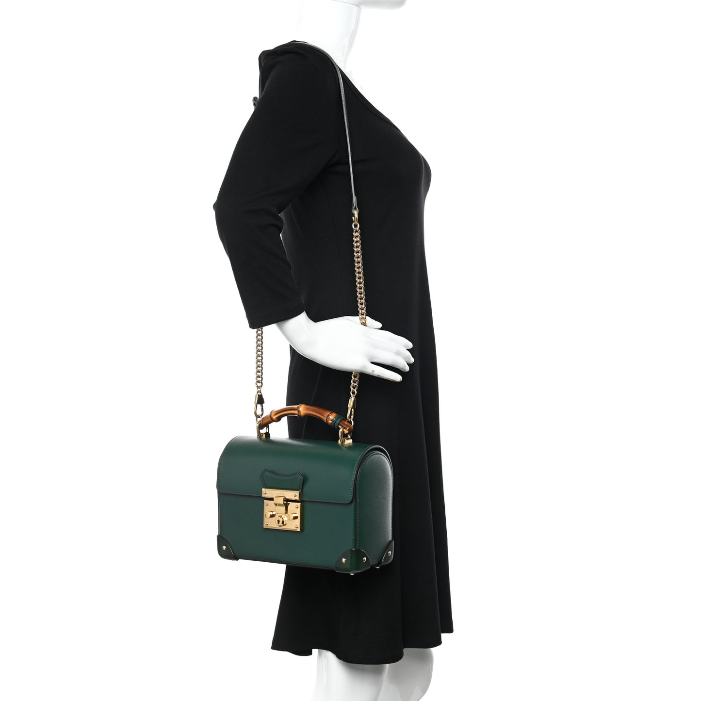 Azalea Calfskin Small Padlock Bamboo Shoulder Bag Vintage Green