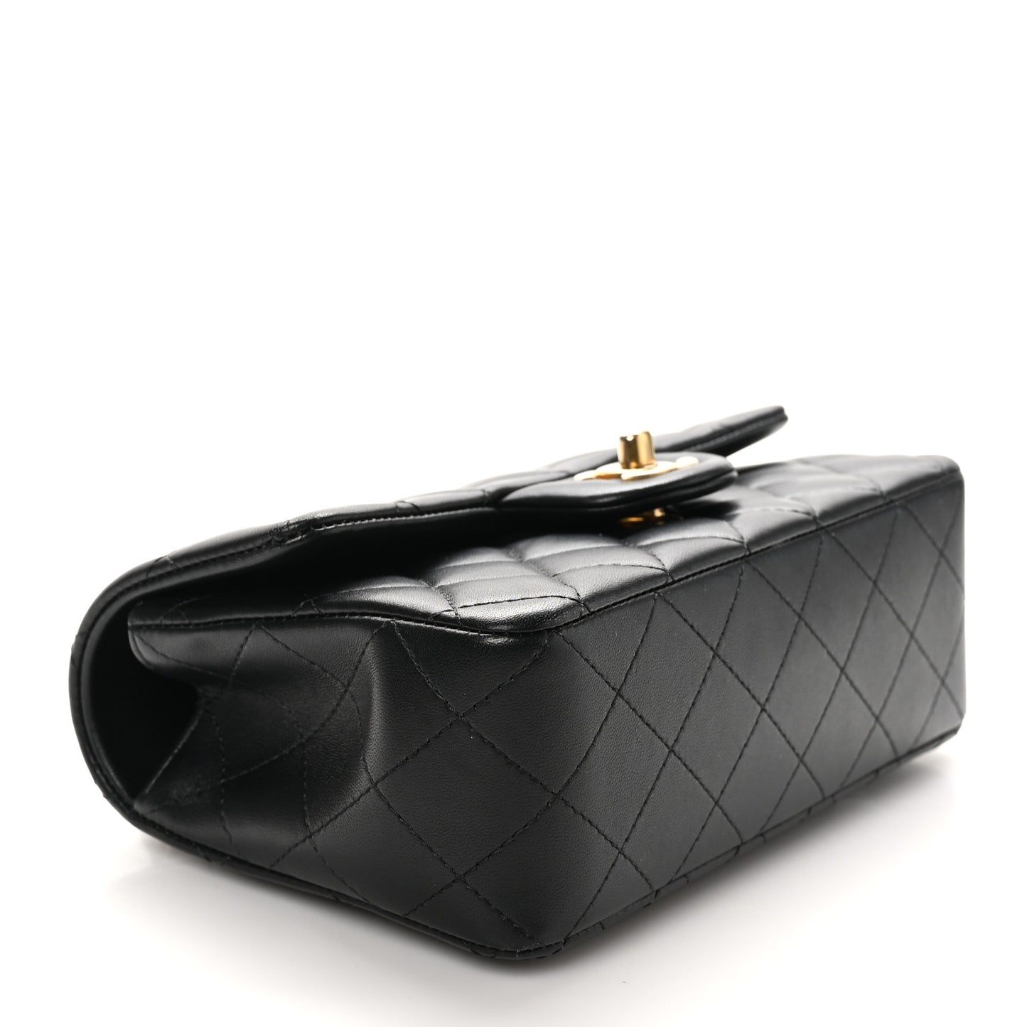 Lambskin Quilted Mini Top Handle Rectangular Flap Black