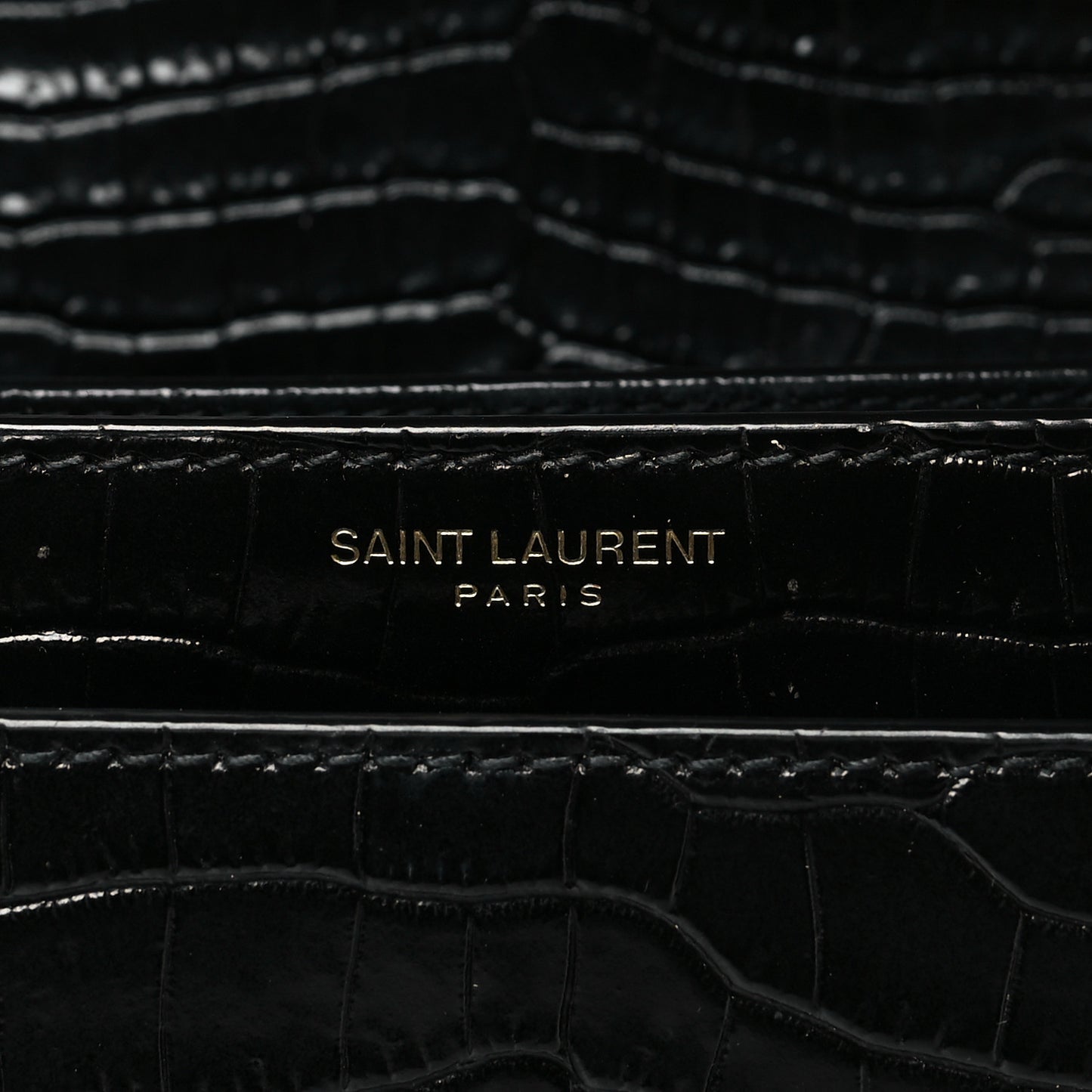 Calfskin Crocodile Embossed Medium Monogram Sunset Black